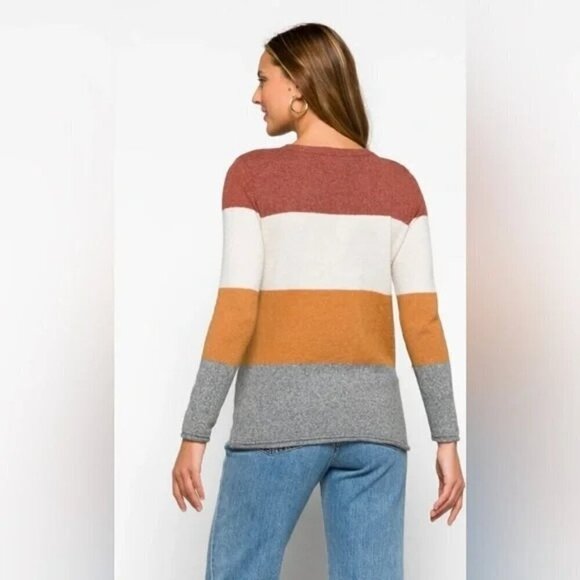 Pinque Women's Gina Crew Neck Striped Sweater Gray Orange Block Size XL NWT - Picture 2 of 9